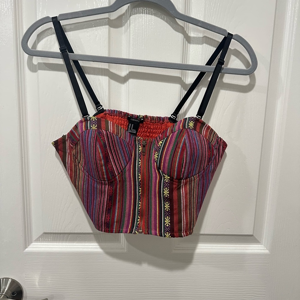 Forever 21 Striped Bustier Crop Top - Red, Pink, Purple, Orange